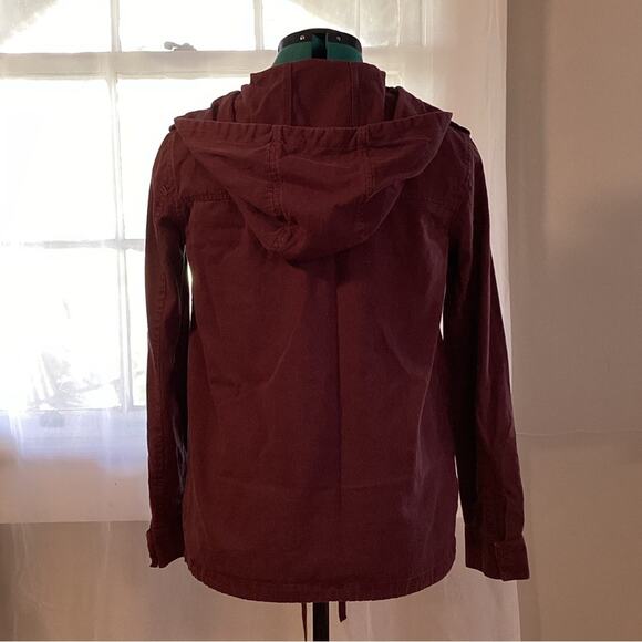 Forever 21 Women’s Jacket with hood Zip/Button Up Burgundy Size Small - Picture 3 of 4